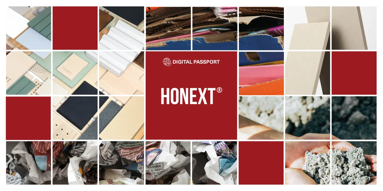 Collage of HONEXT® product examples and recycling of paper