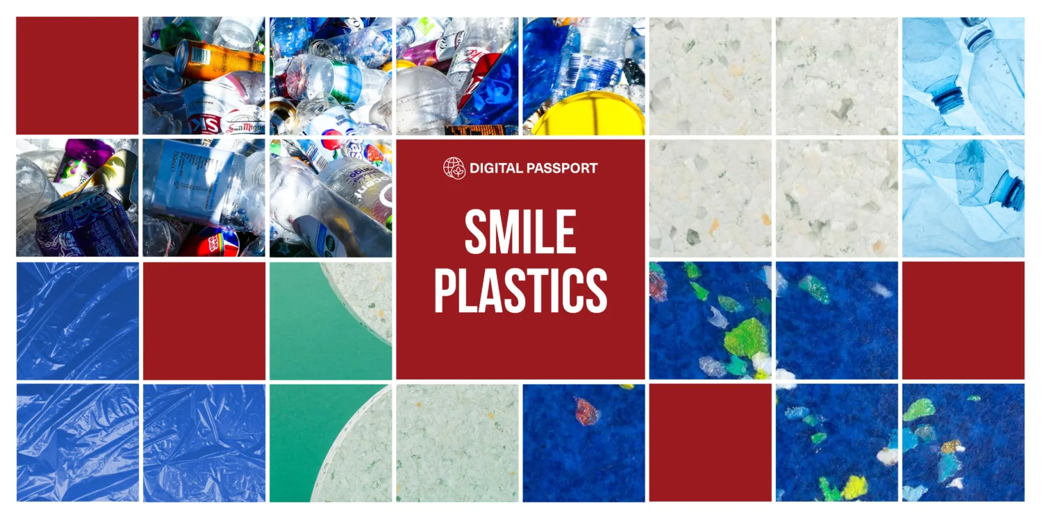 Collage of Smile Plastics product examples and recycling of plastic