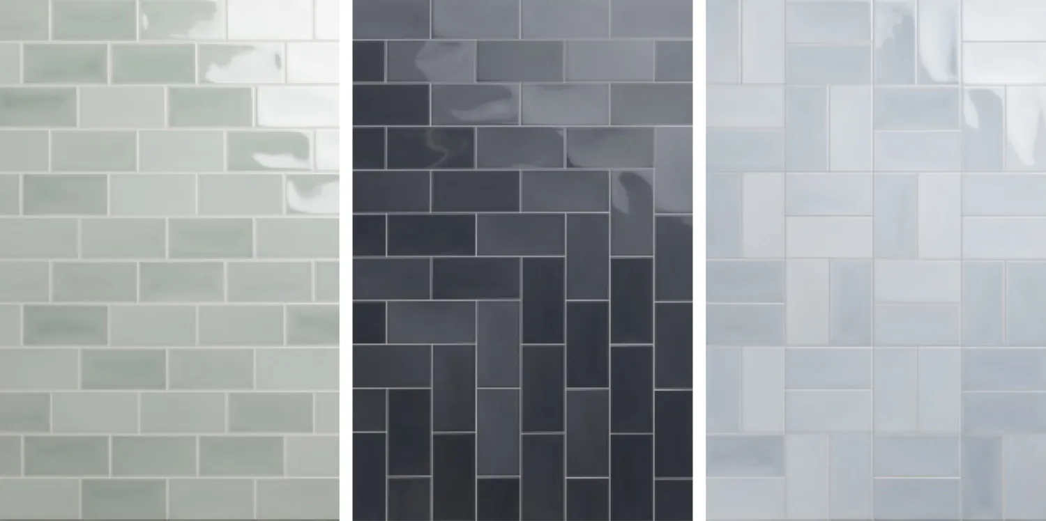 A collage of light green, grey and light blue Classic Tide tiles