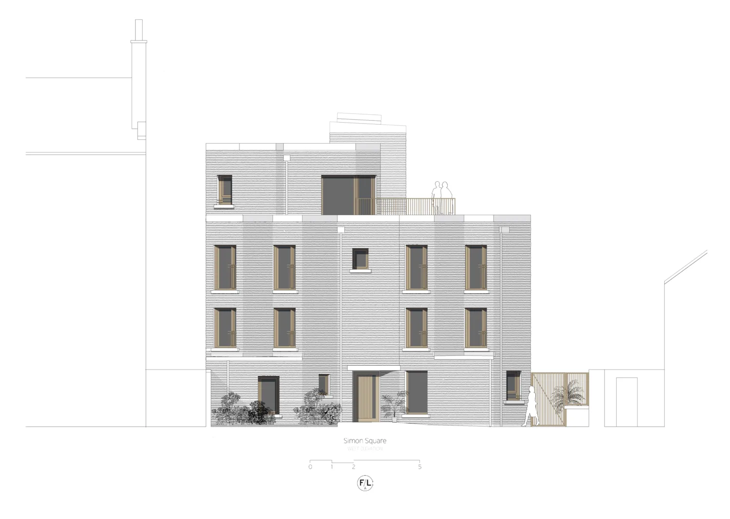 Technical drawing showing the exterior site of Simon Square