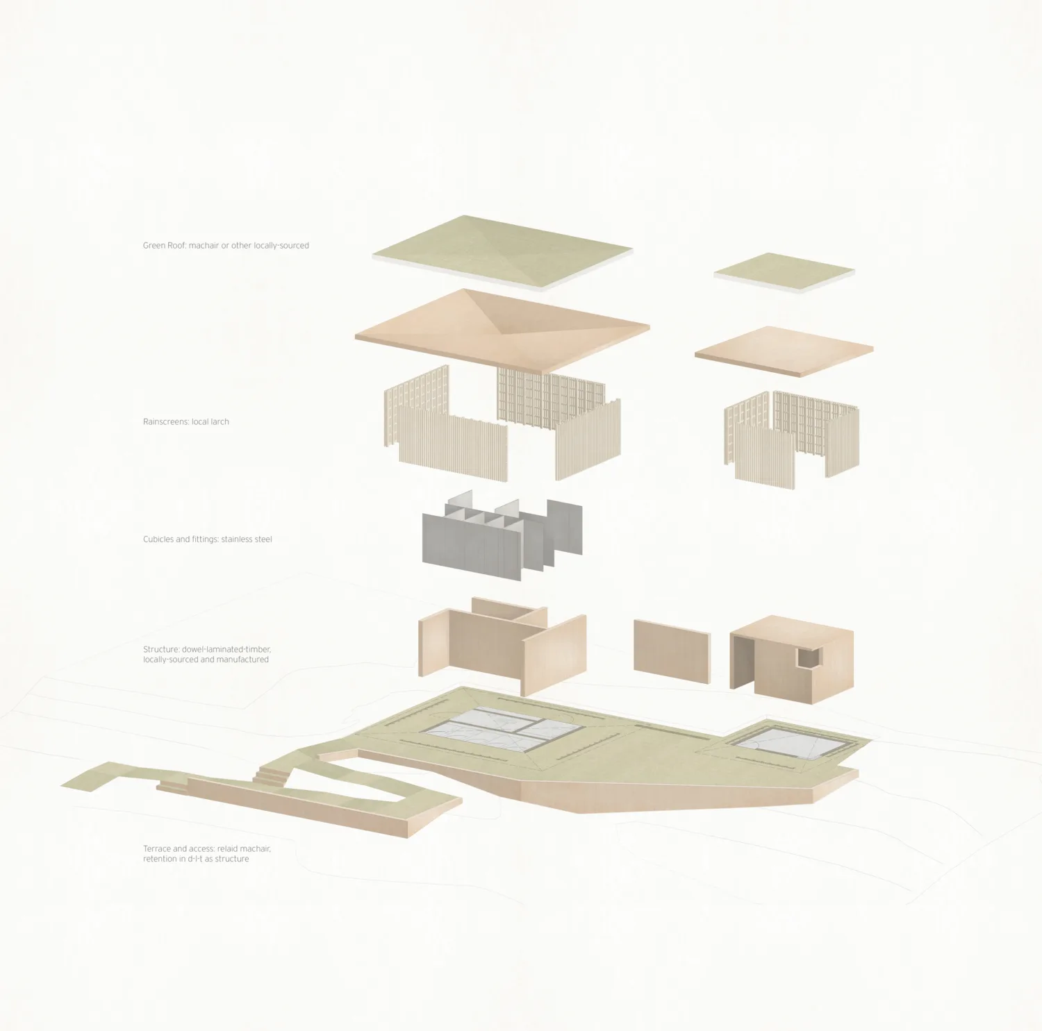 CAD rendered exploded view of the Achmelvich Beach Hub