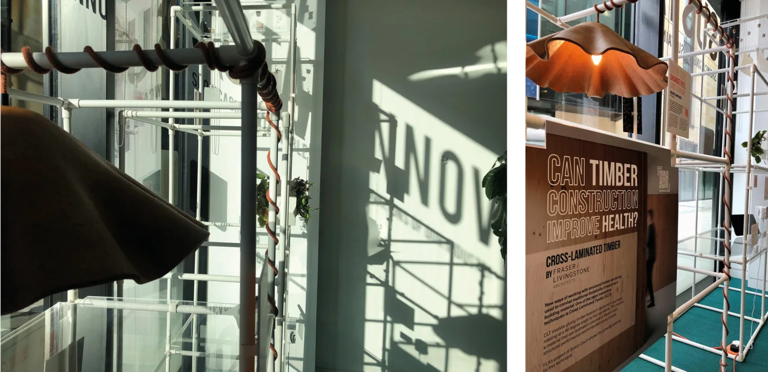 Collage of pictures of the Sustainnovation exhibition installation