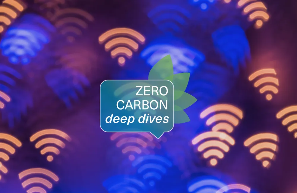 Wi-Fi signs lighting pattern in background with Zero Carbon Deep Dives logo