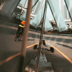 Cyclist on an early morning city ride