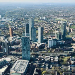 Aerial view of Manchester city buildings