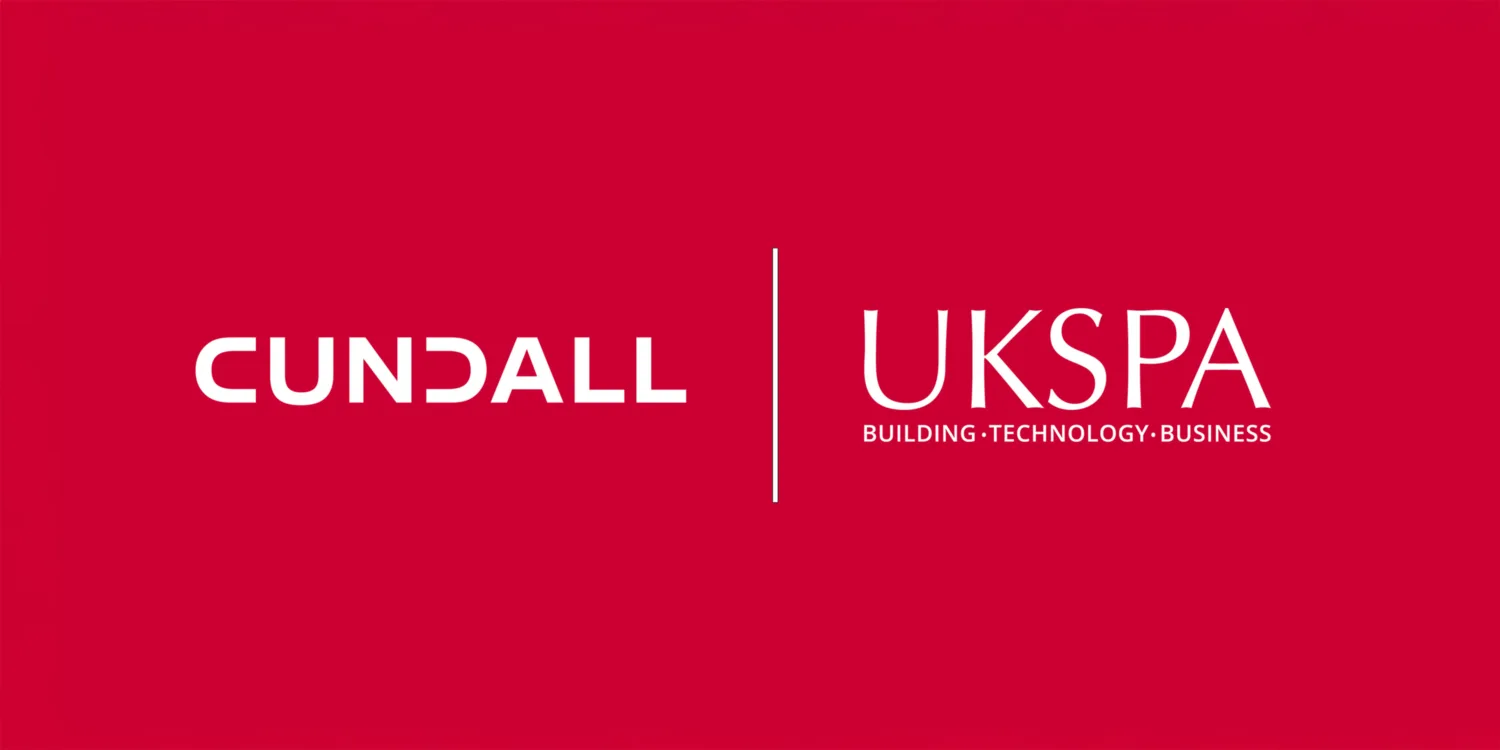 Cundall and UKSPA logo on a red background