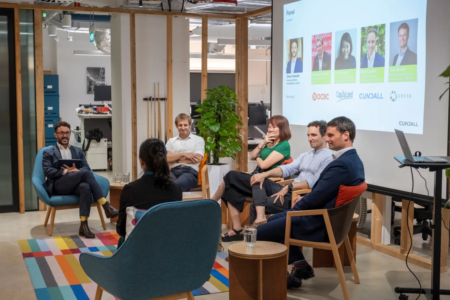 Oliver Grimaldi, Peng Er Foo, Trey Archer, and Matt Carlisle were sitting in front of the screen and discussing challenges and opportunities the property sector faces.