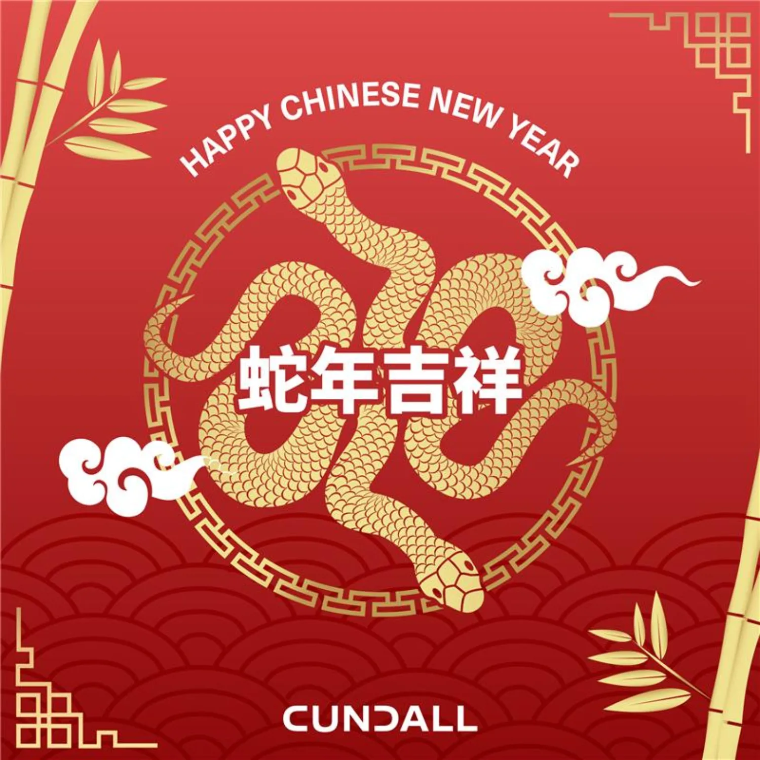 A festive image of Chinese new year with two snakes and Chinese blessing