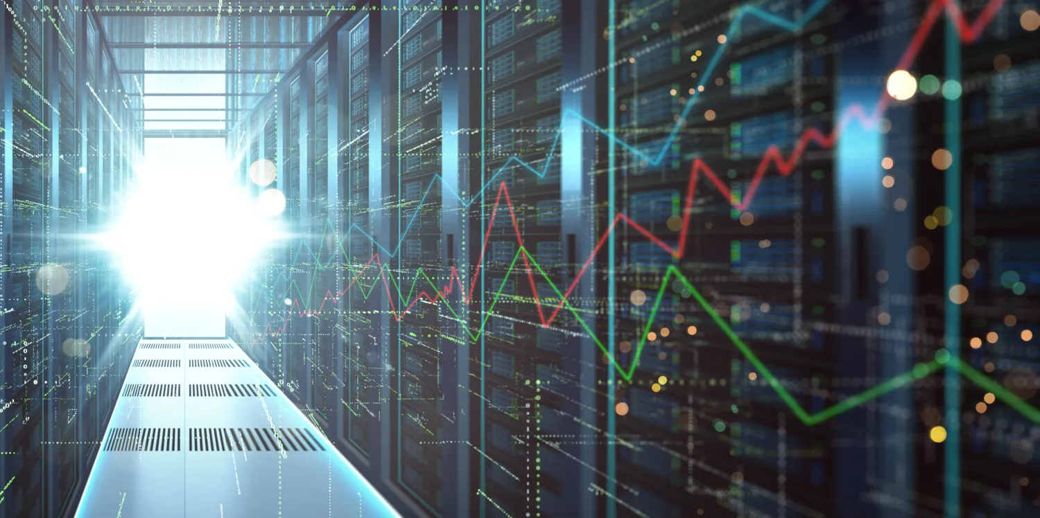 Abstract big data center storage with full of rack servers ,big data storage network and cloud computing technology concept.