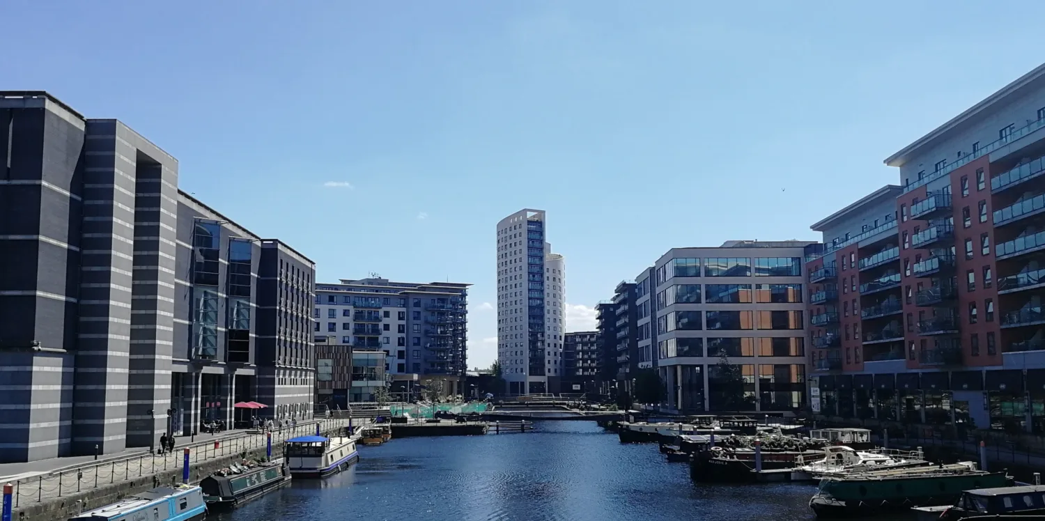 Leeds docks against a blue sky
