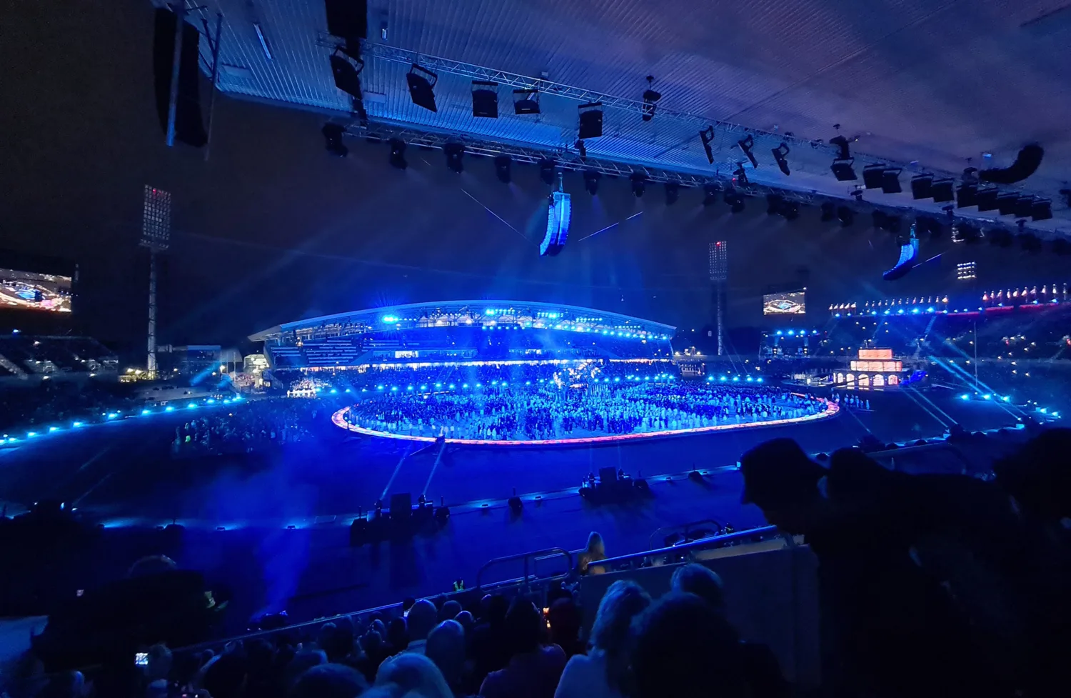 Amazing view of the 2022 commonwealth games which includes a light show