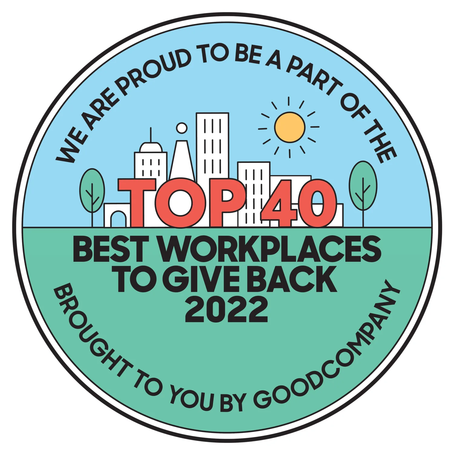 Top 40 best Workplaces to Give Back 2022 illustrated logo