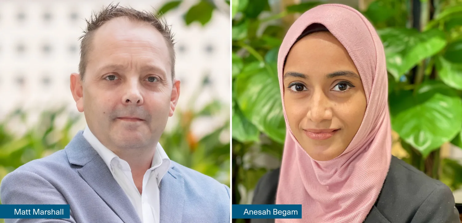 Split image of Matt Marshal and Anesah Begam's headshots