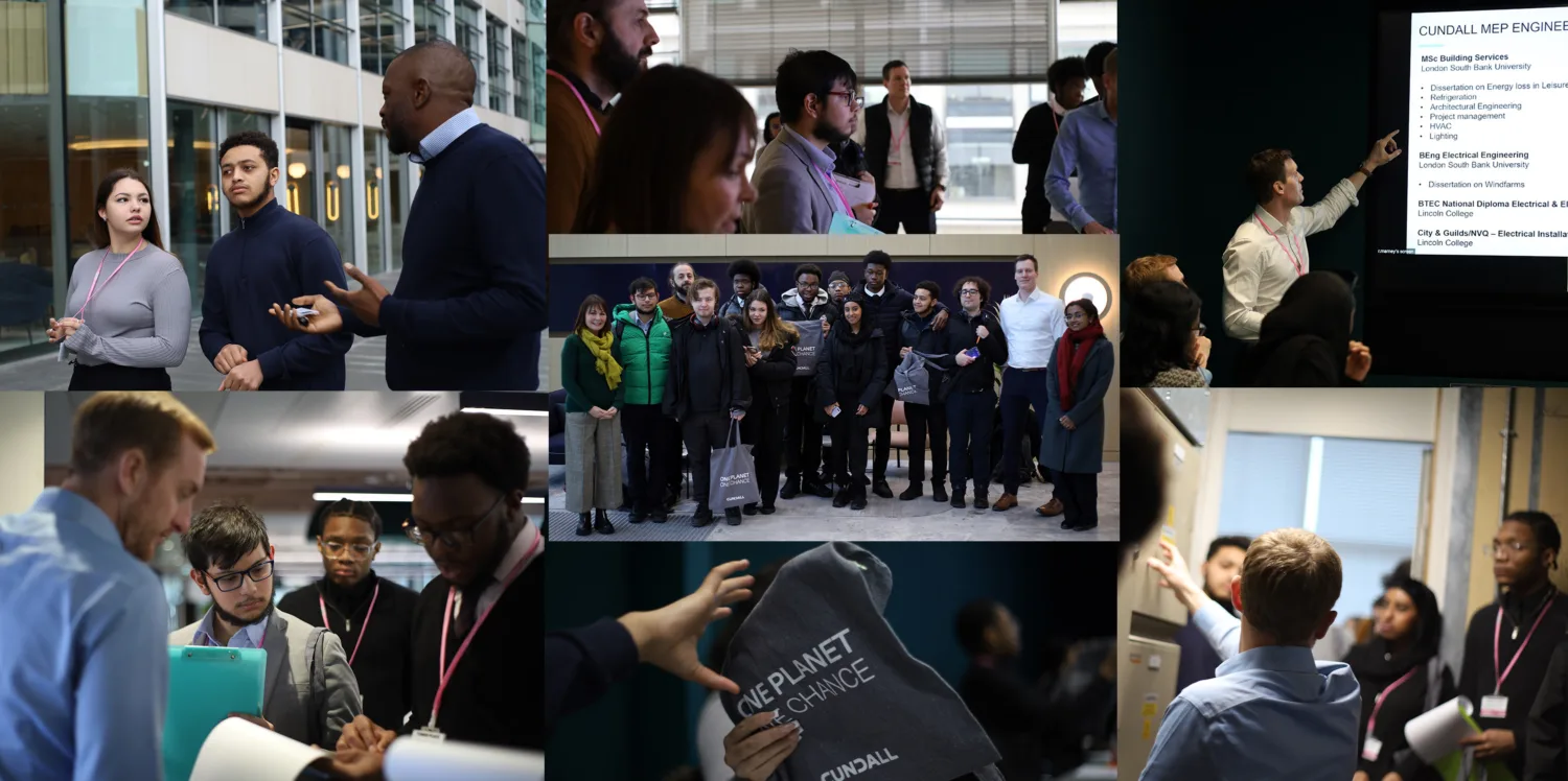 Collage of the students' visit to Marsh McLennan's UK Headquarters.