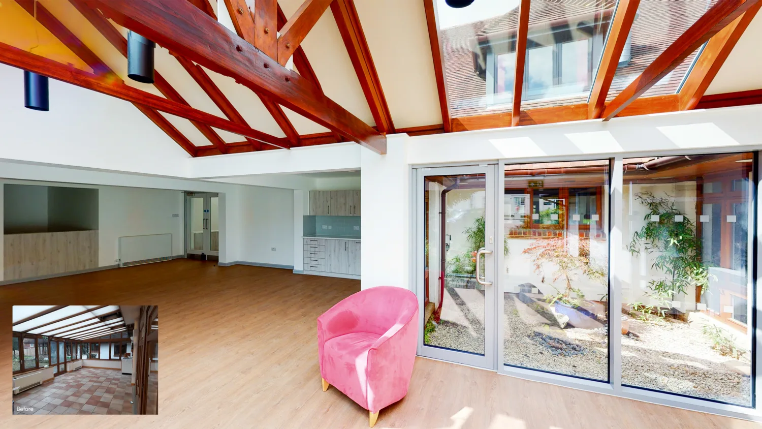 Before and after picture of the hospice room