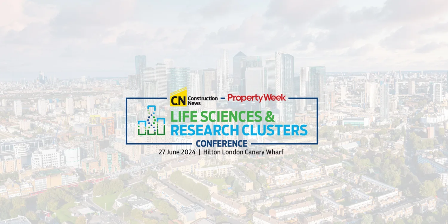 View of Docklands London with the Life Sciences logo over the top