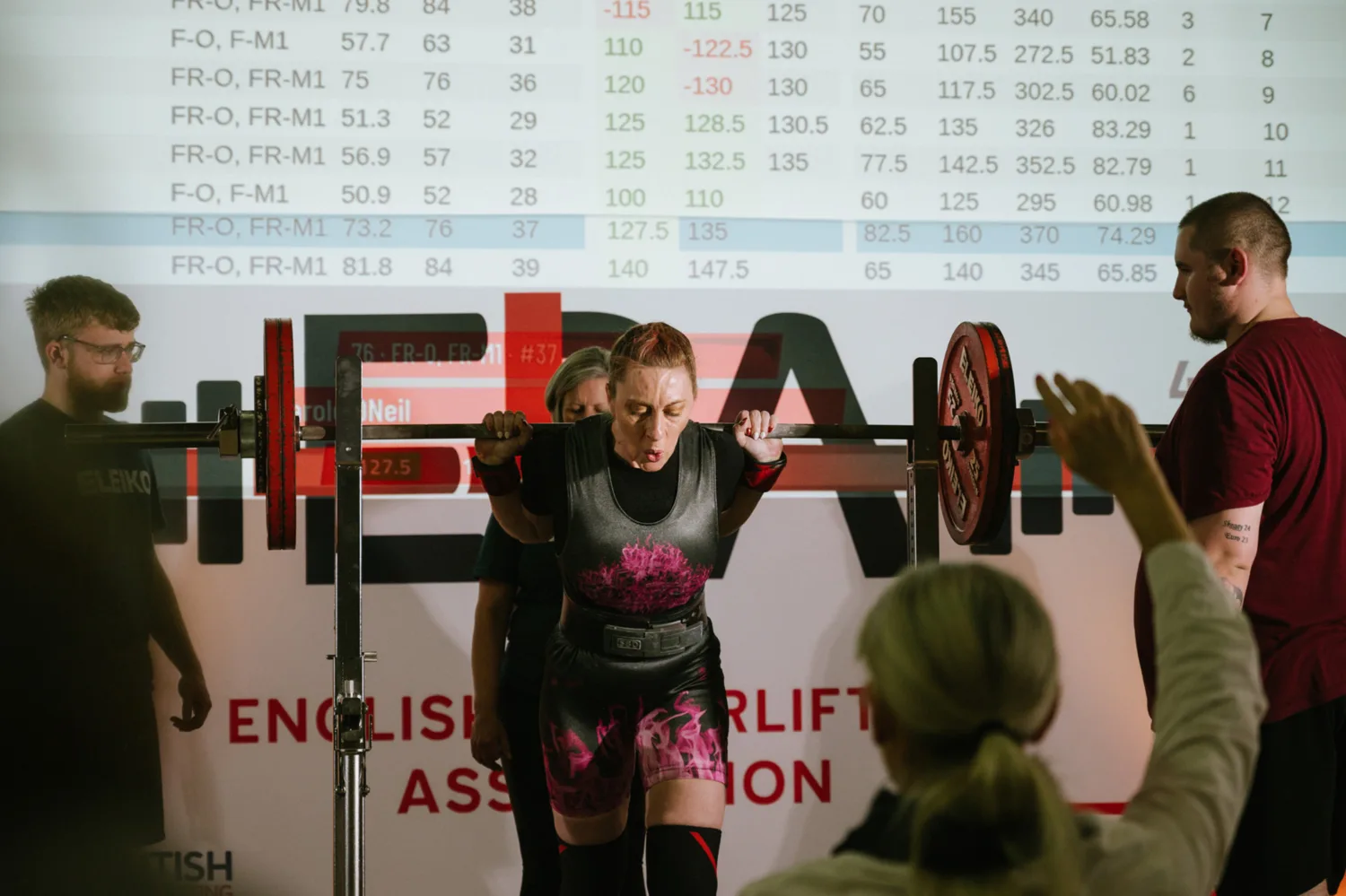 Carole O Neil powerlifting at the English Nationals