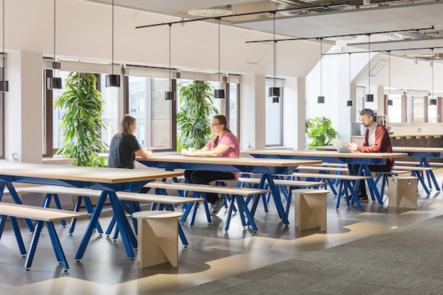Cundall Birmingham eating area with staff and planting