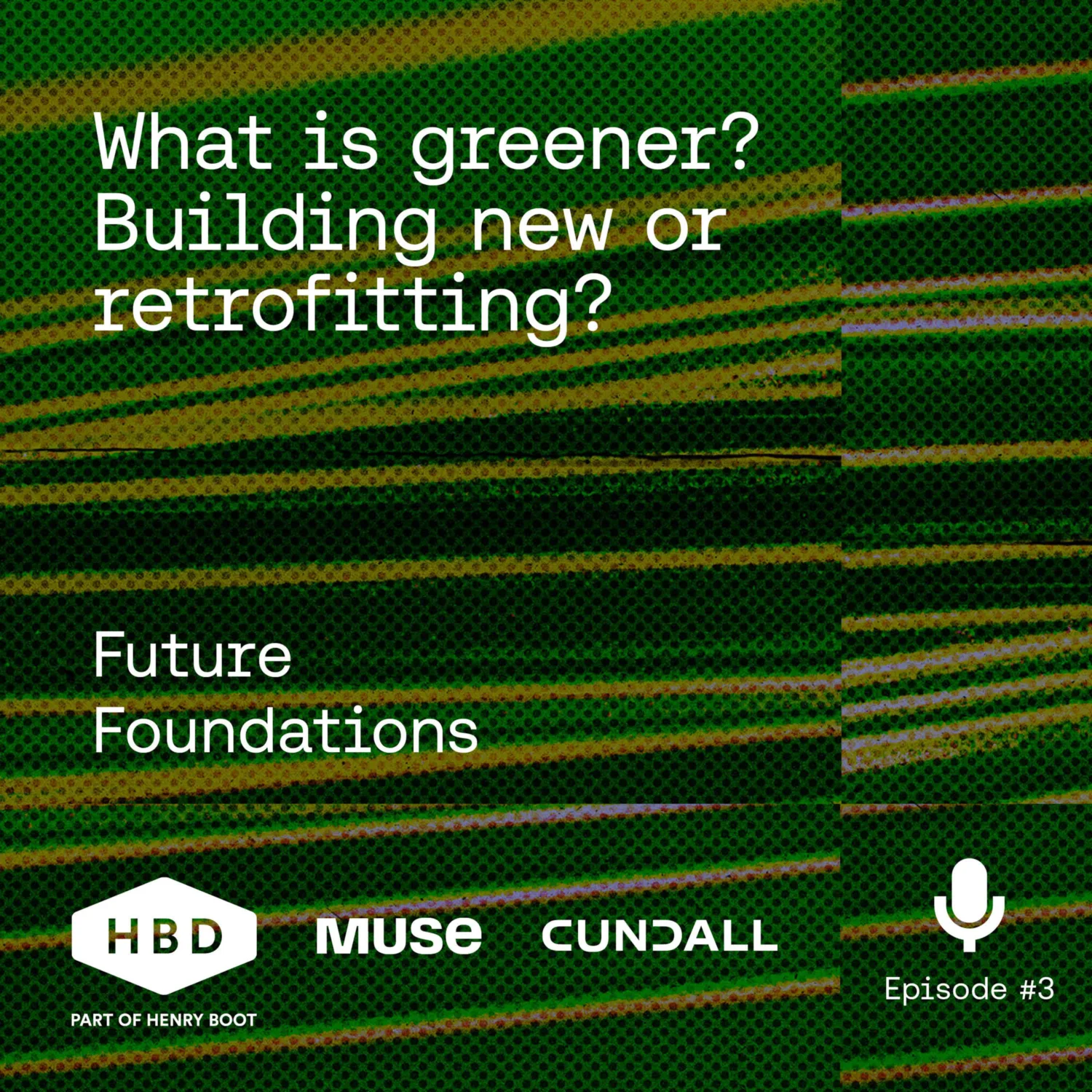 Abstract leaf composition graphic with the text - What is greener? Building new or retrofitting?