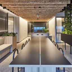 Collaboration area within office space including dining table