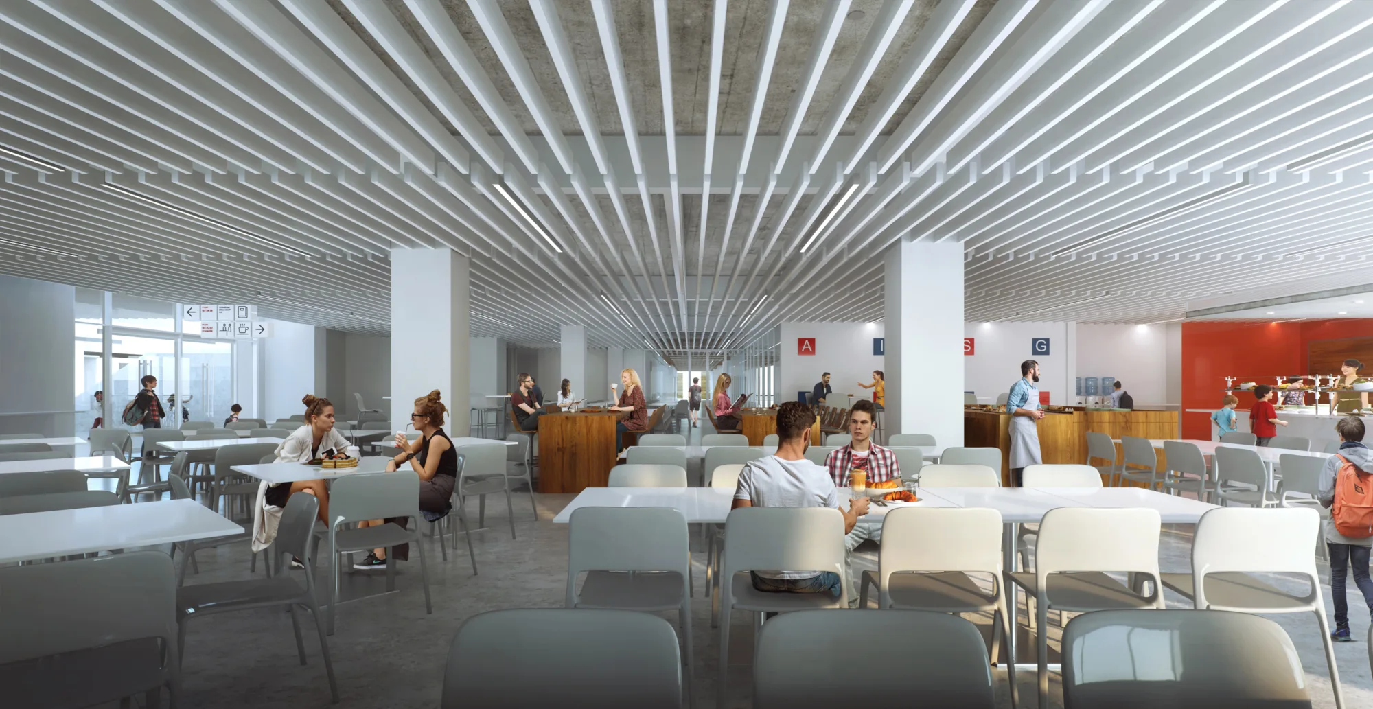 Image of the canteen with students having lunch there.