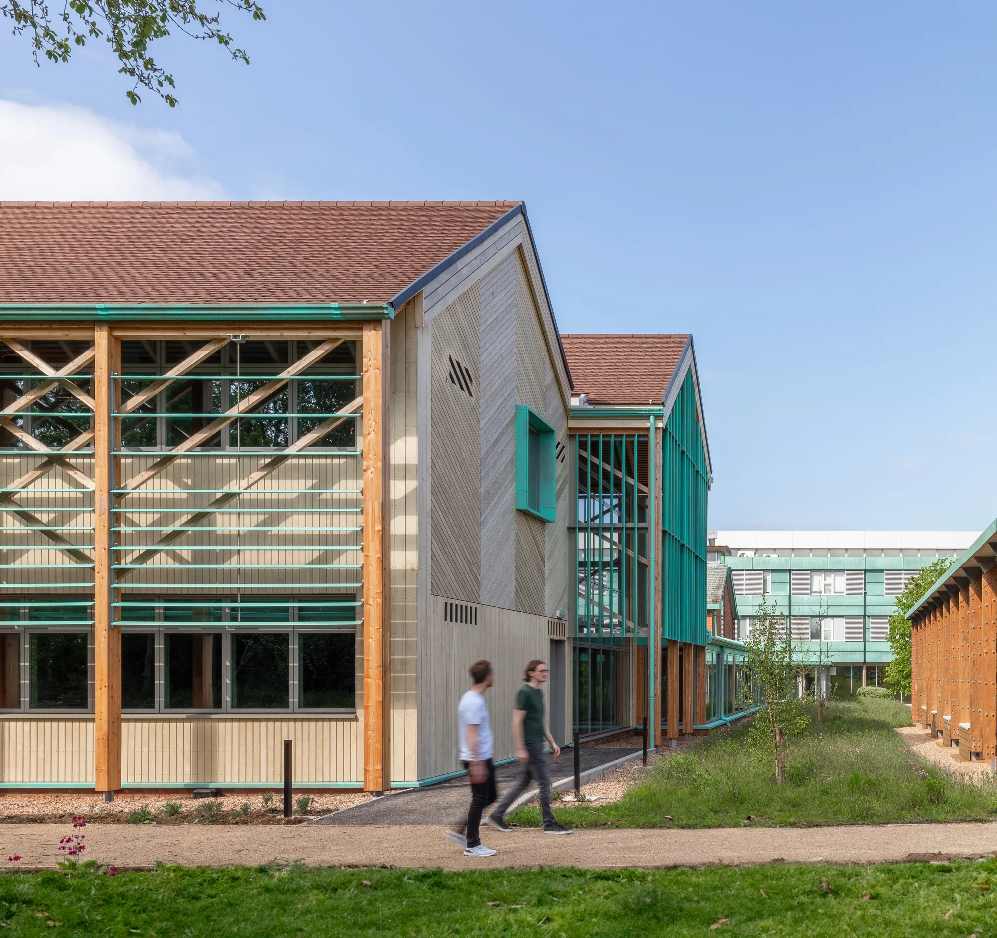 External shots of building against a blue sky