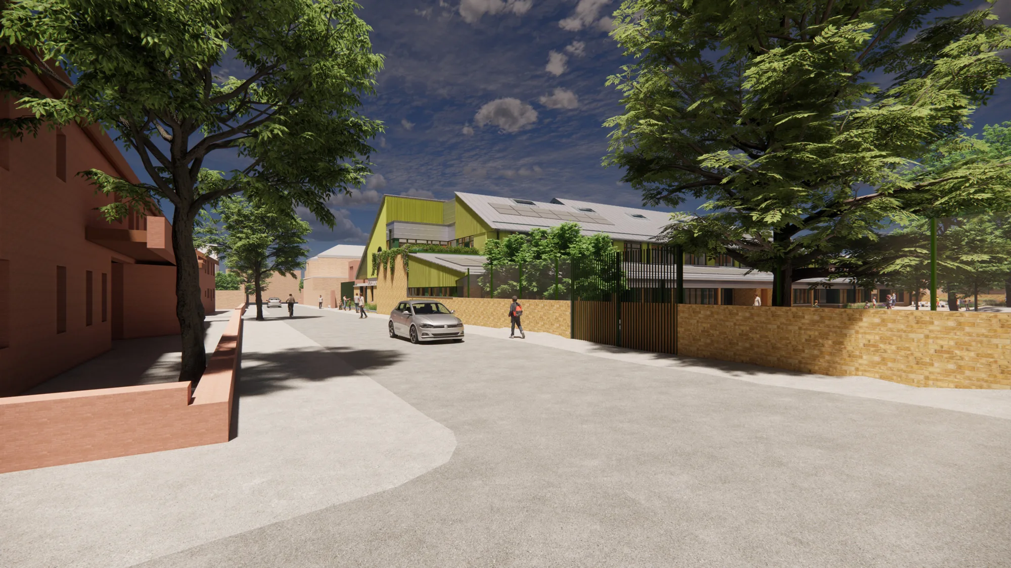 View of Beormund School from the street, on a sunny day.