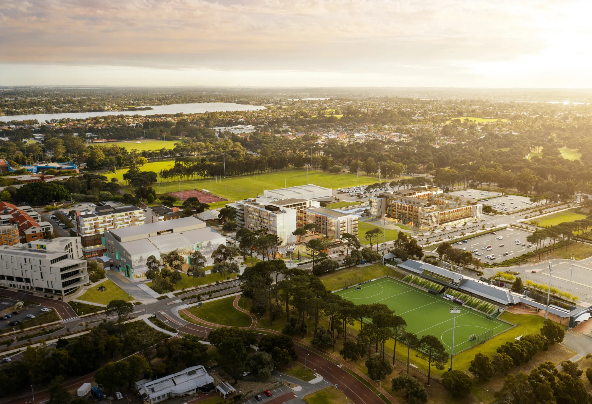Aerial view, artist's impression of the completed, masterplanned redevelopment.