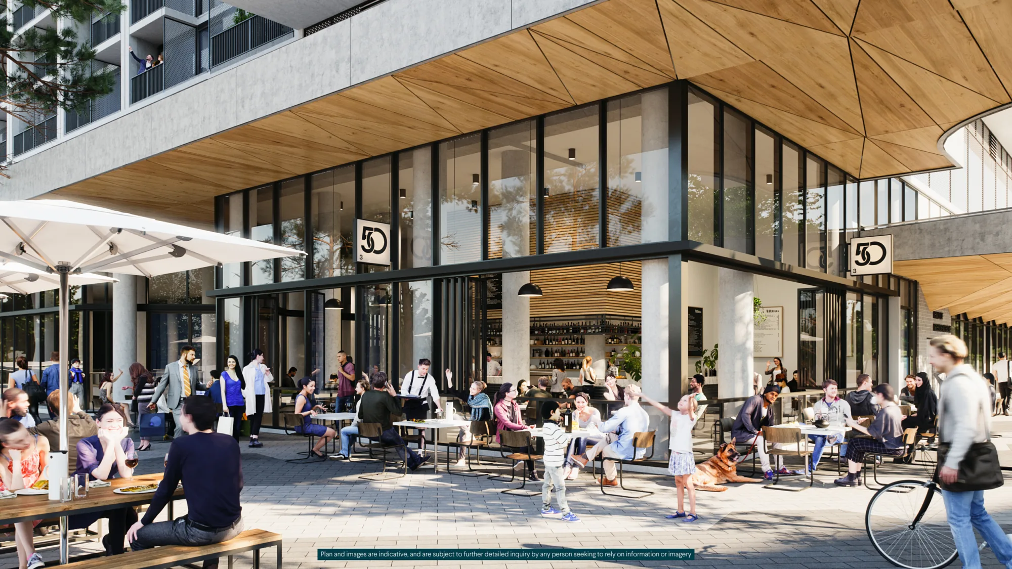 Artist's impression of a café and wine bar within Curtin University.