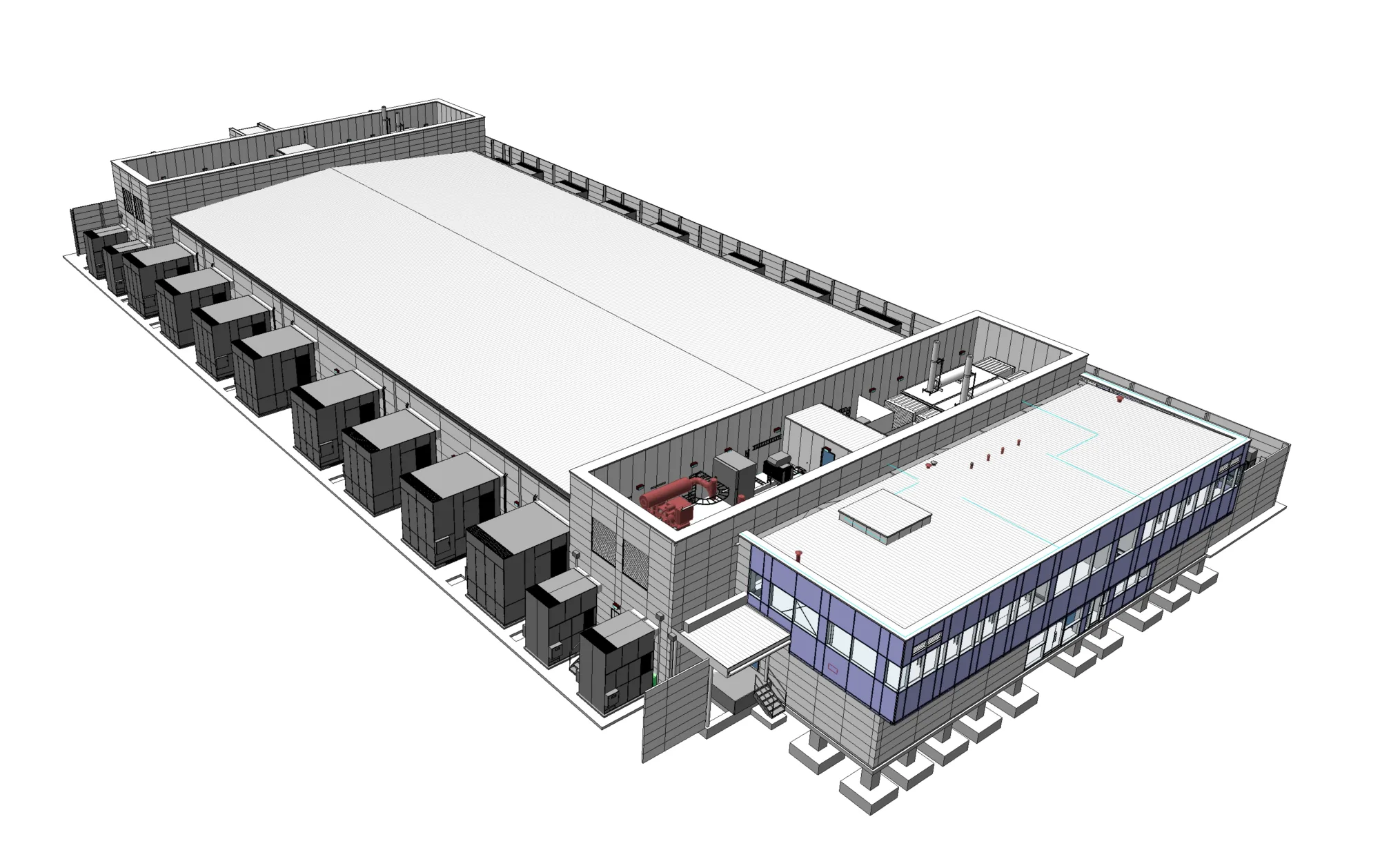 Computer generated image showing building with roofing in place