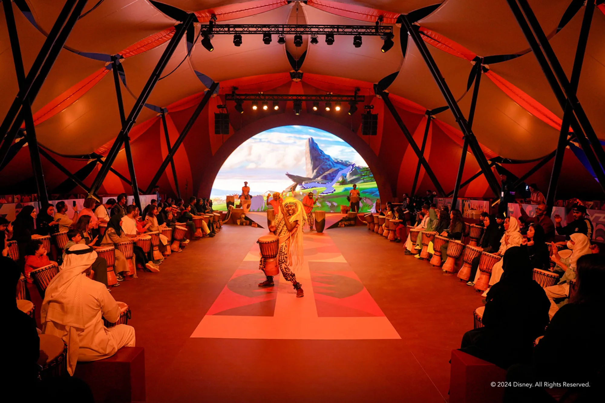 Inside a tent with Lion King show at Disney