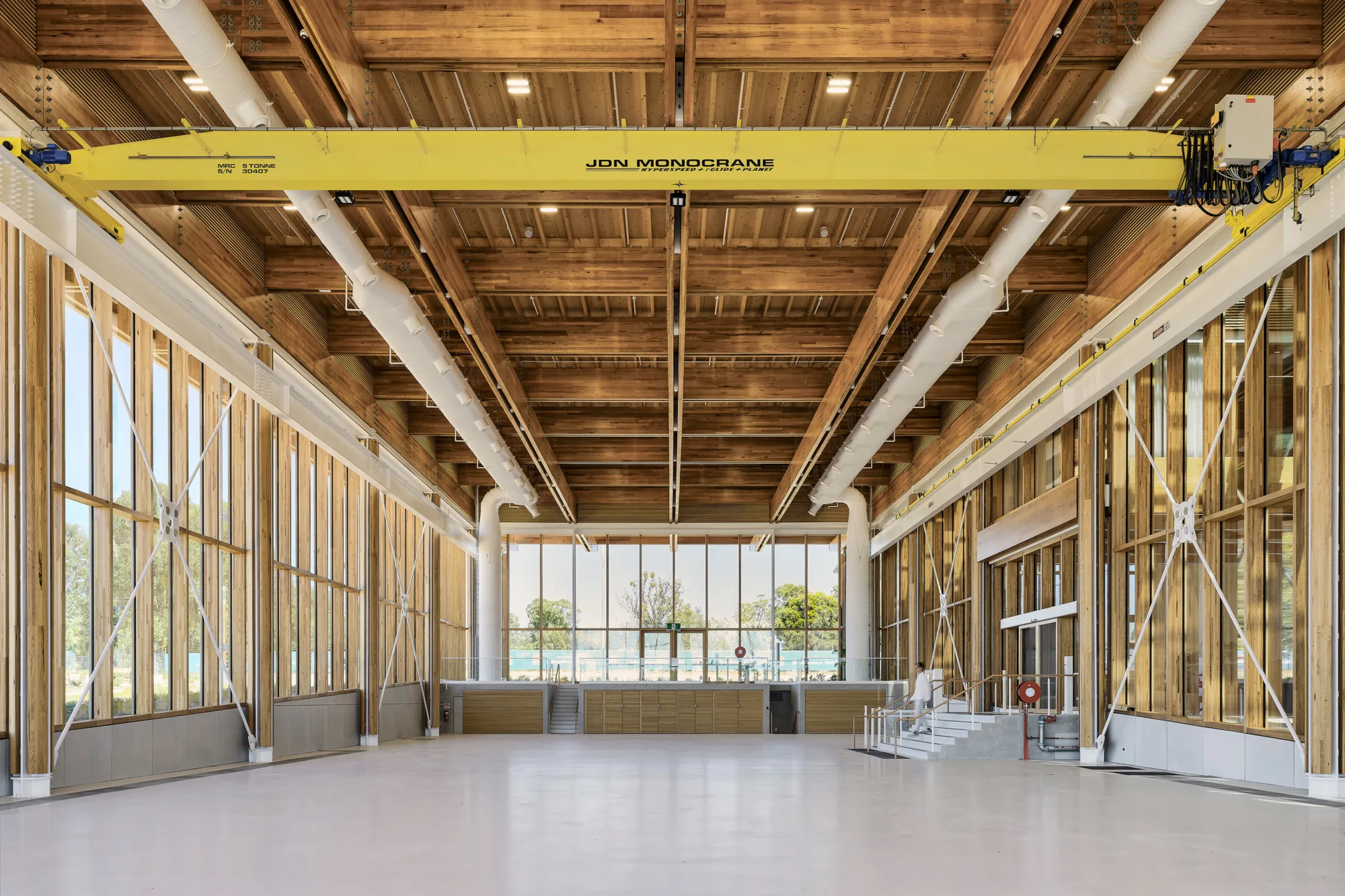 Interior of the building with timber frame and manufacturing rigging
