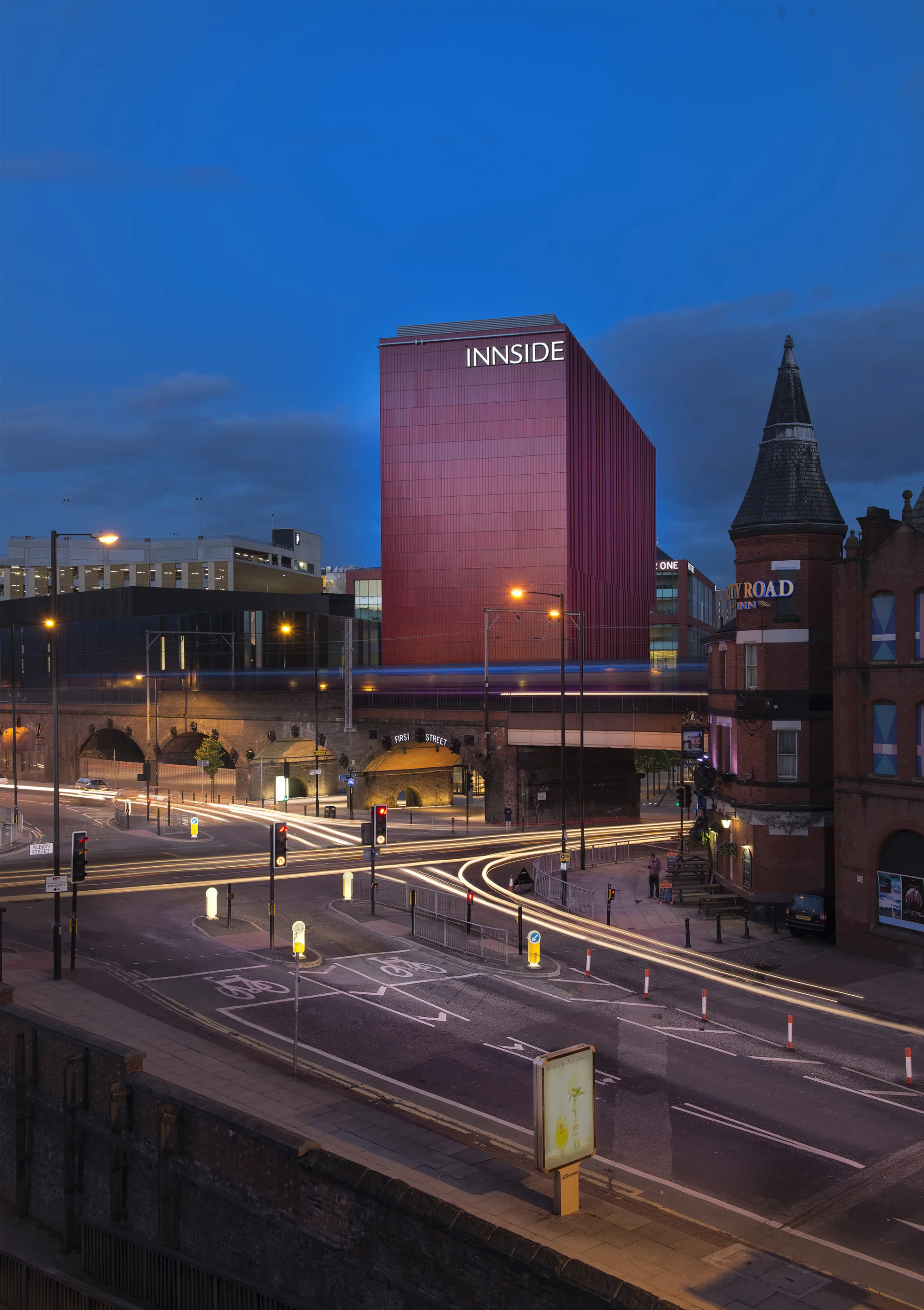 Night time view of the hotel