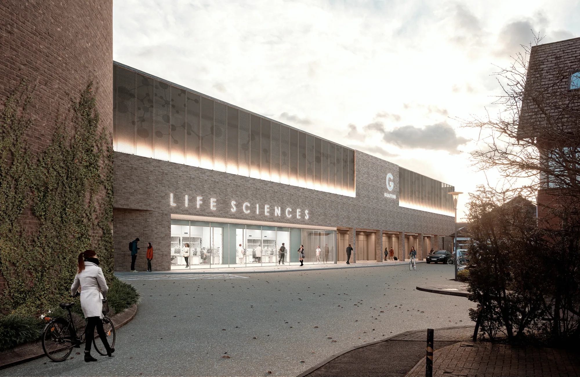 Landscape shot of exterior of Grafton Life Sciences building