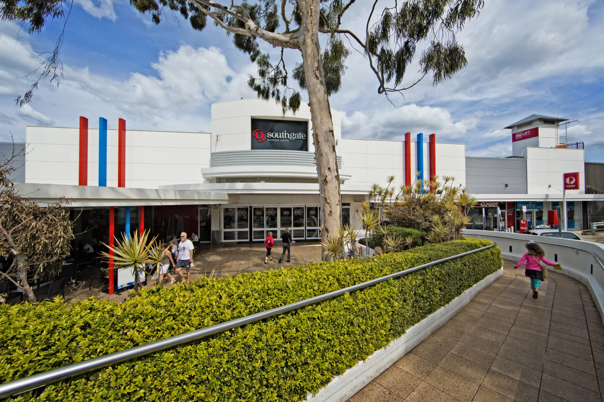 The main entrance and signage to SouthGate Shopping Centre.