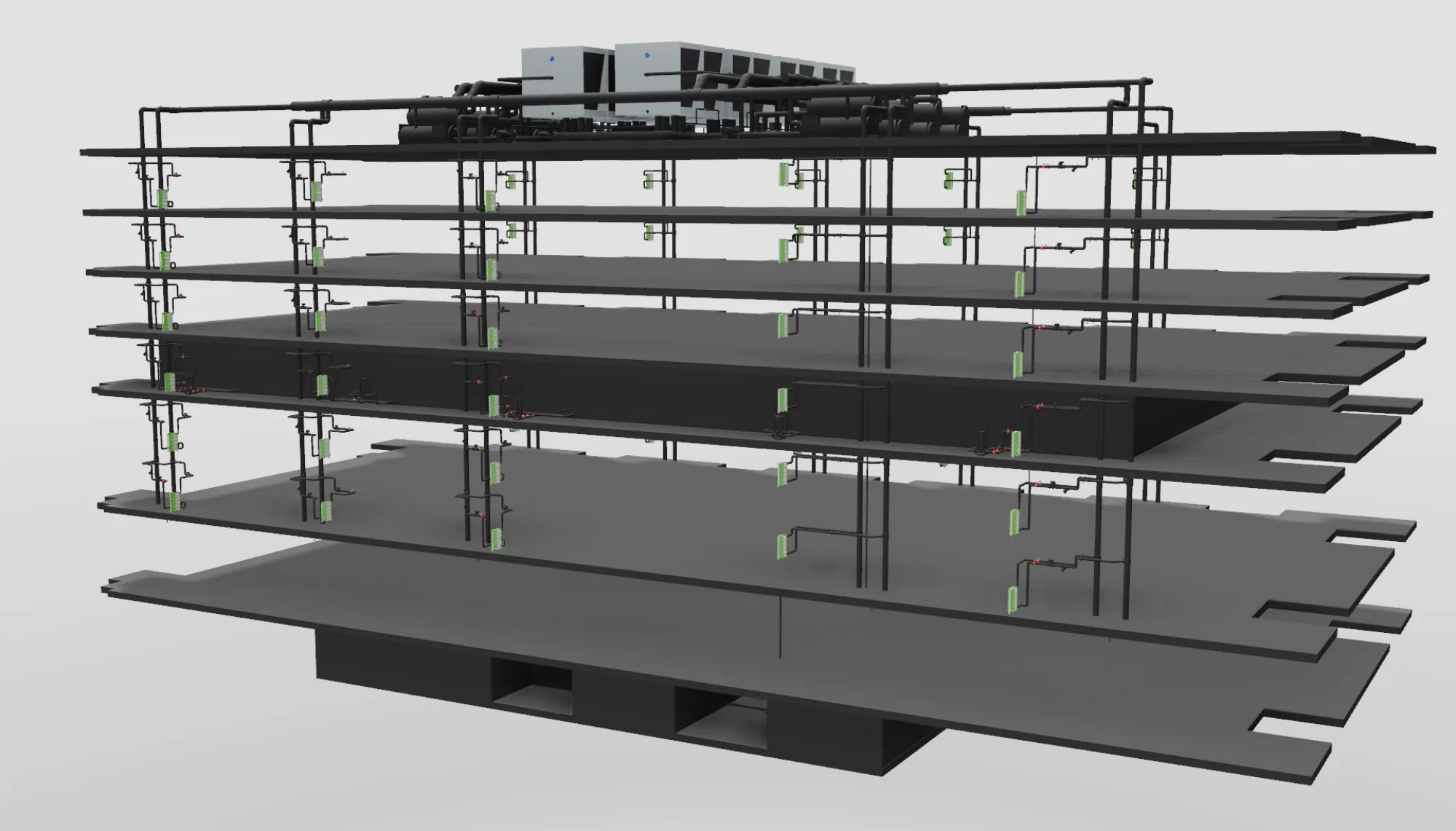Side view of BIM model of six-storey data centre