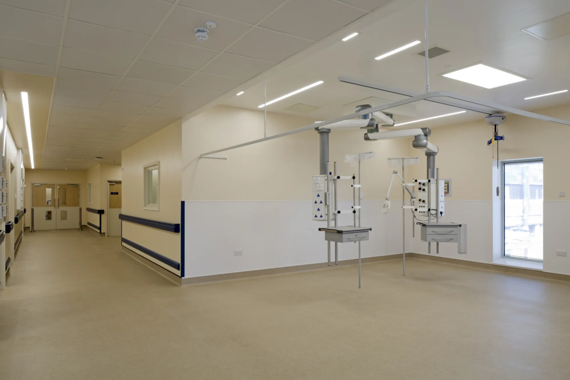Refurbished Monklands ICU with medical equipment and corridor