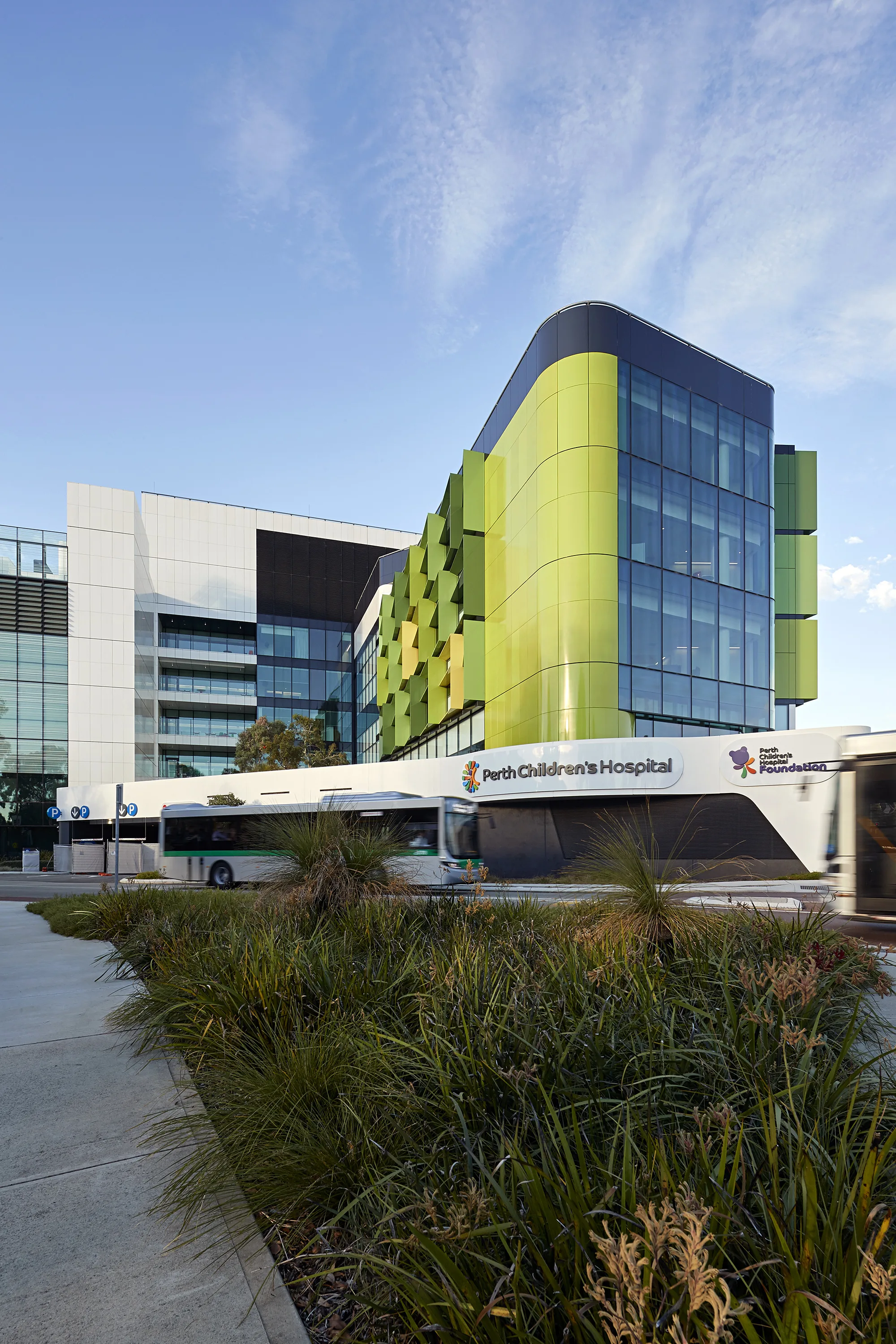 Exterior of Hospital with surrounding blue sky
