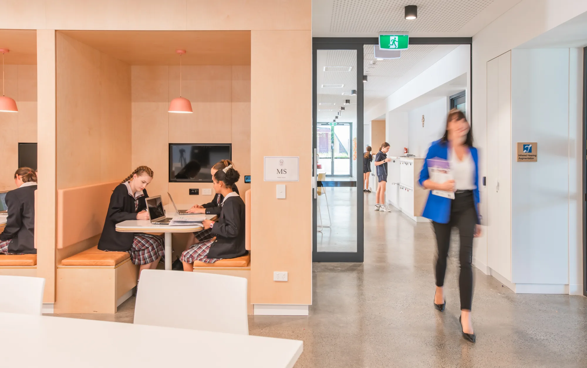 Students working in study booths.