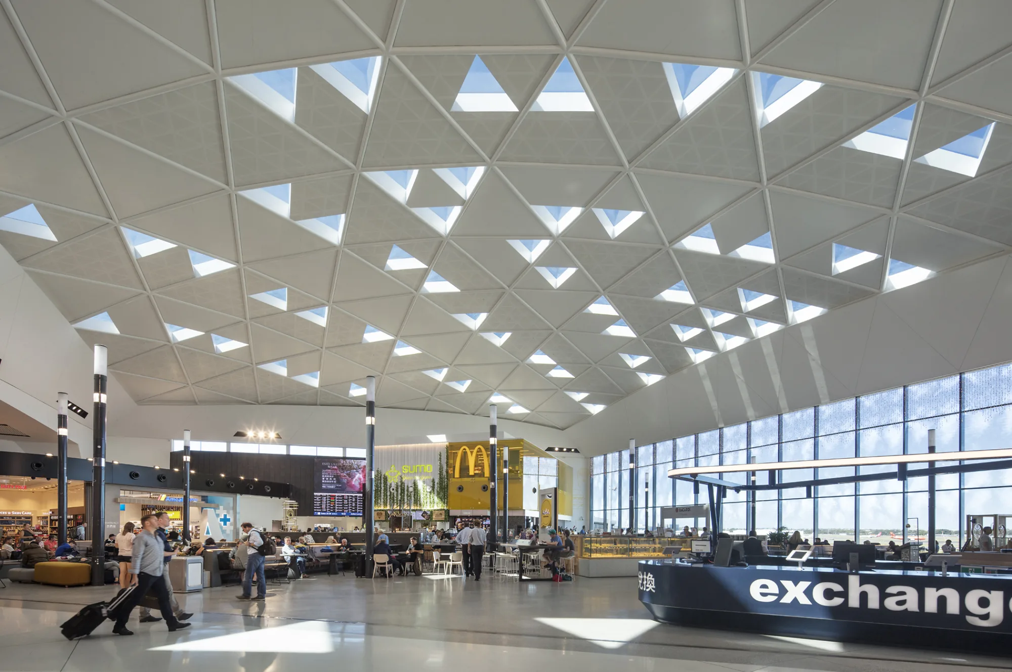 Terminal interior showing ceiling skylight detailing.
