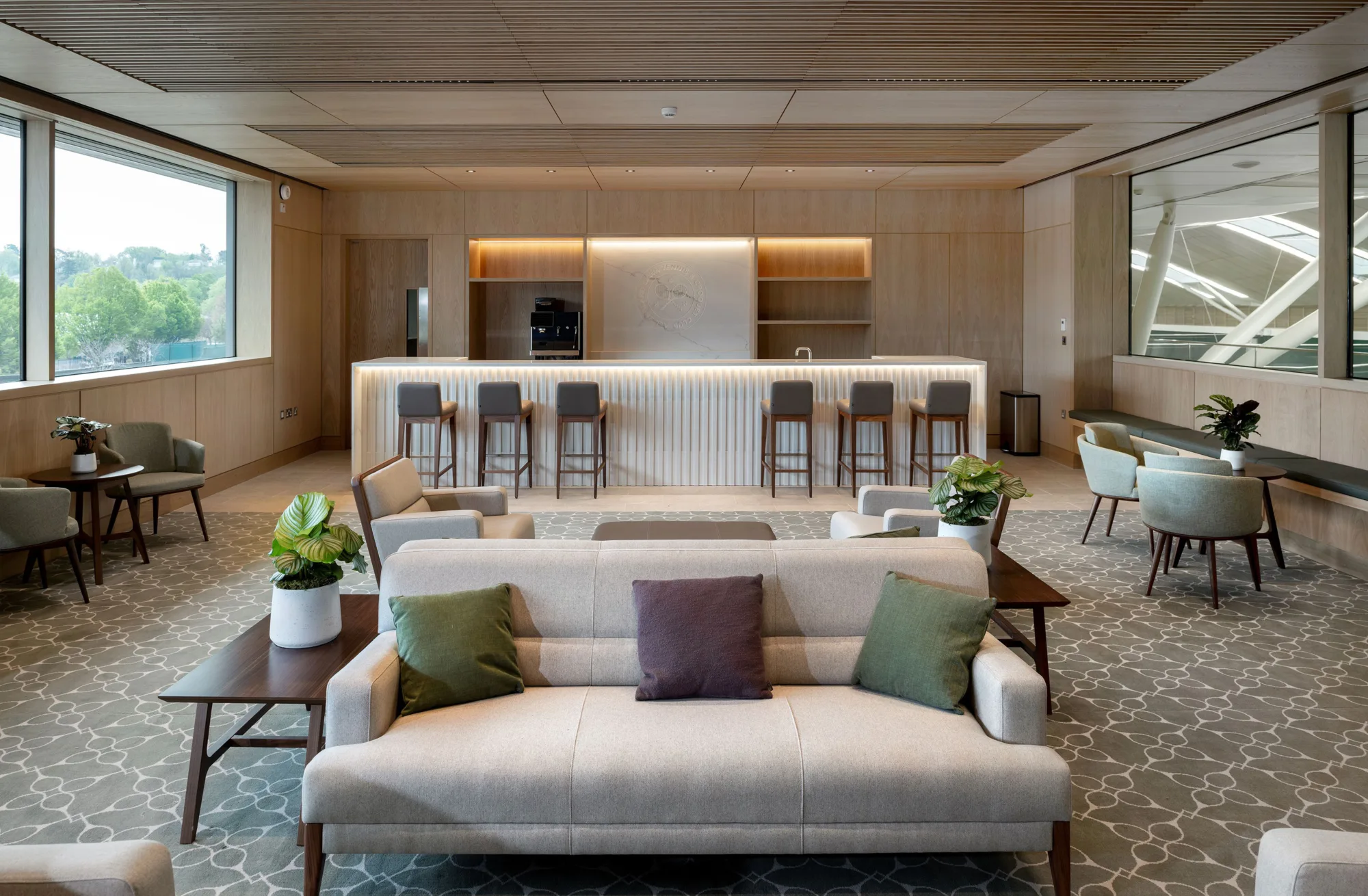 Modern lounge room in the tennis centre