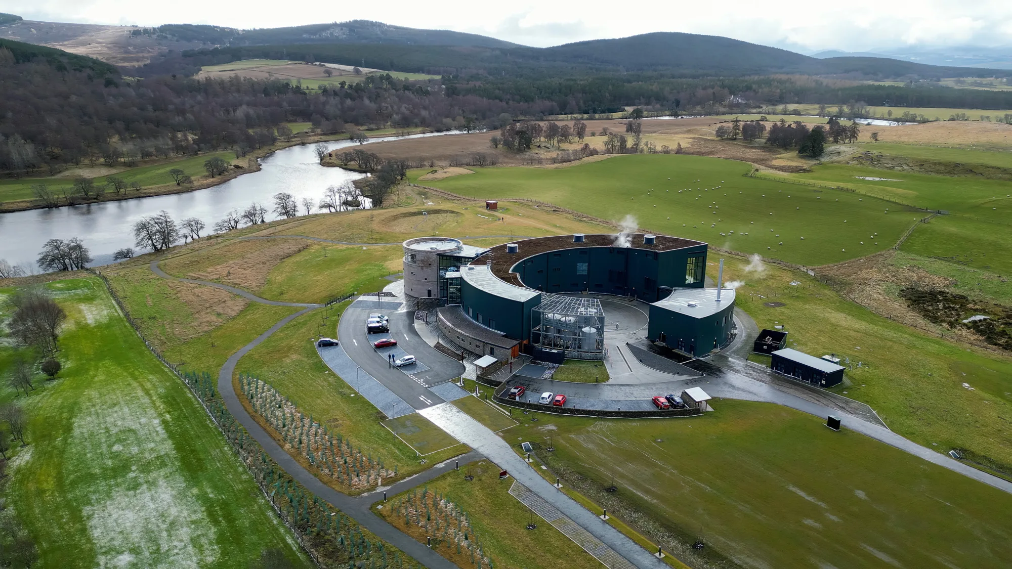 Arial view showing lake and mountains