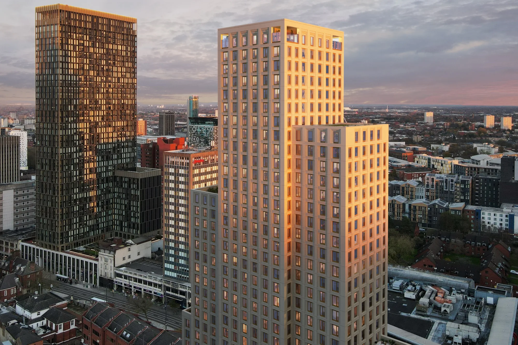 External CGI of building at twilight