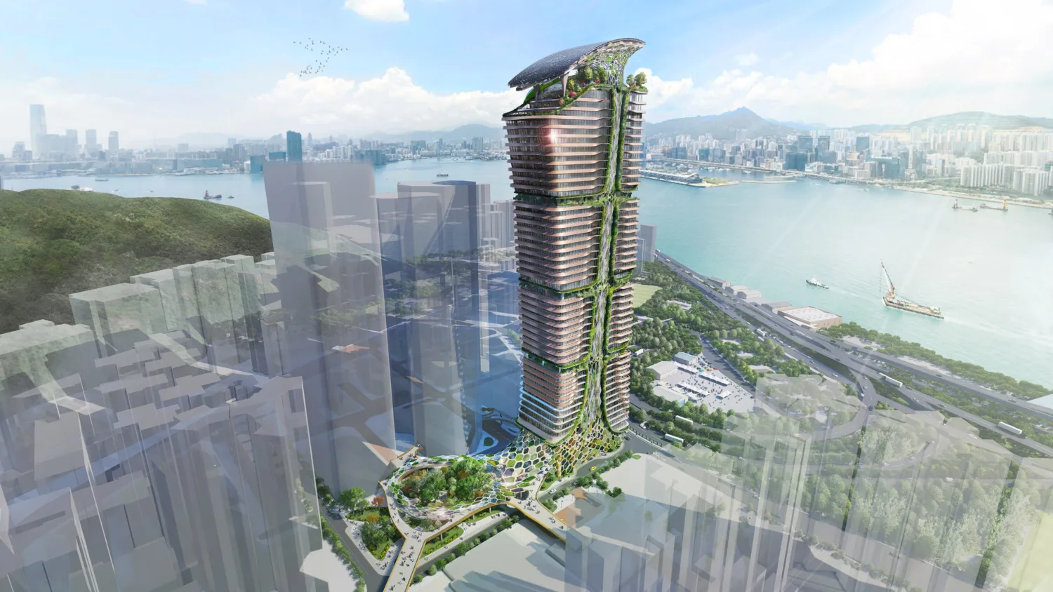 CGI of the Treehouse, the surrounding neighbourhood and the harbour