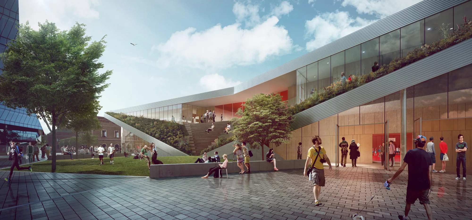 Masterplan render showing seating space above Pridham Hall