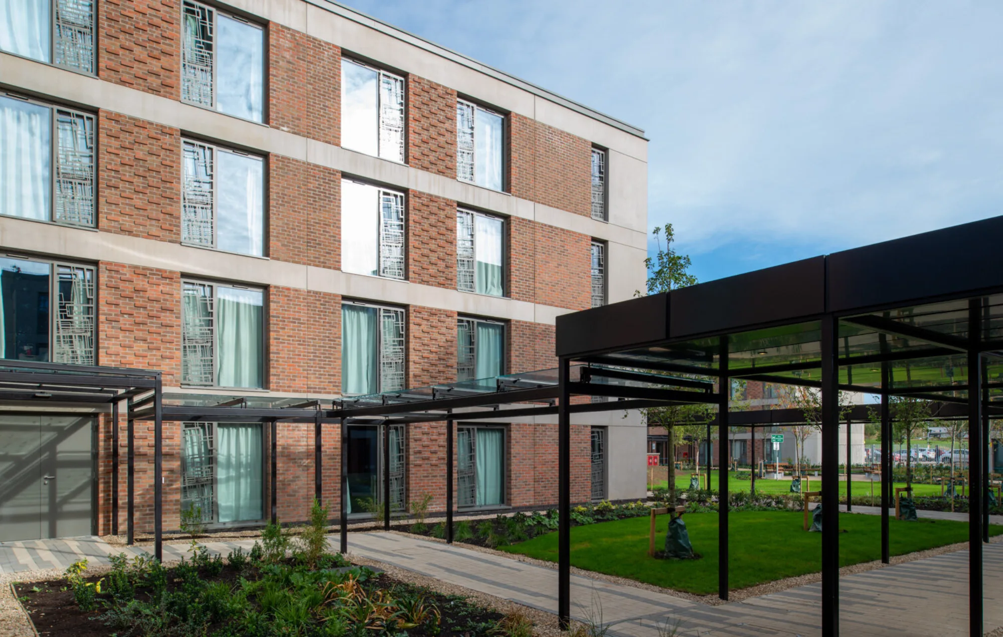 Accommodation block with a courtyard view