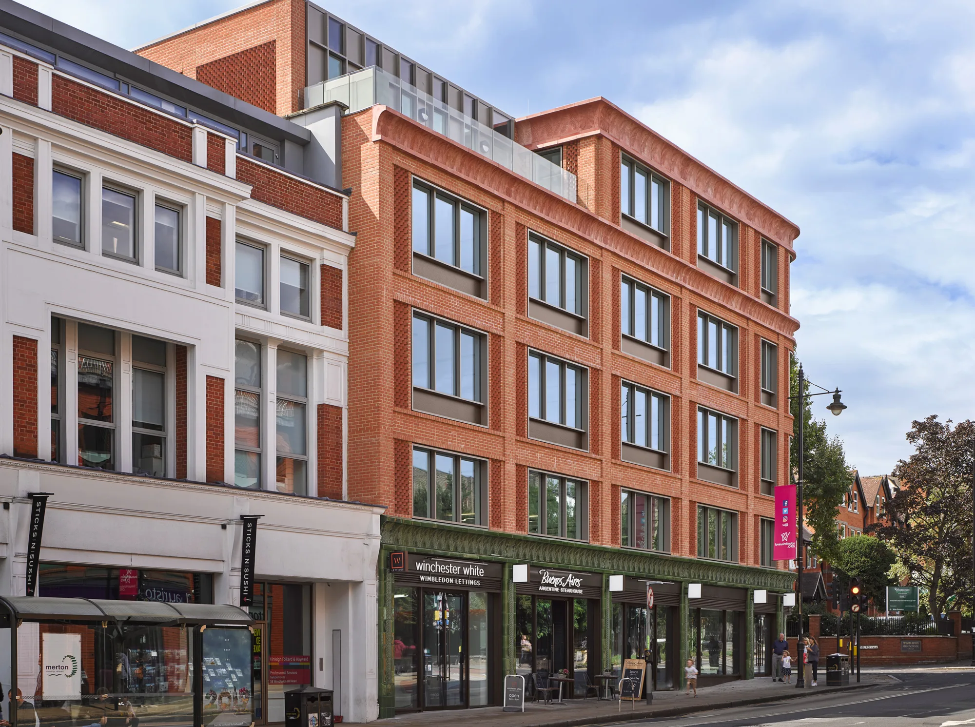 Street view perspective of Wellington House, with focus on the right side of the building