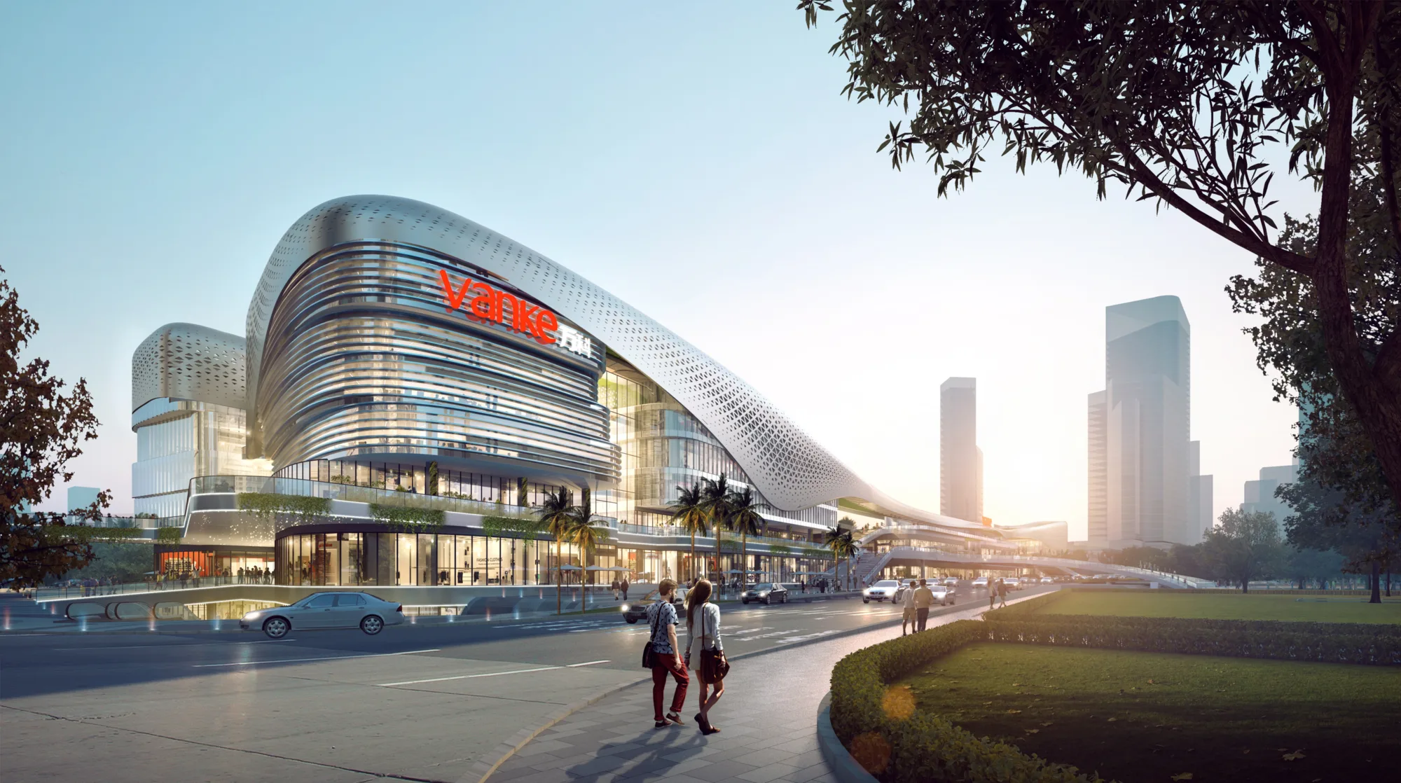 A pedestrian walkway is connected to the mall in Vanke Square.