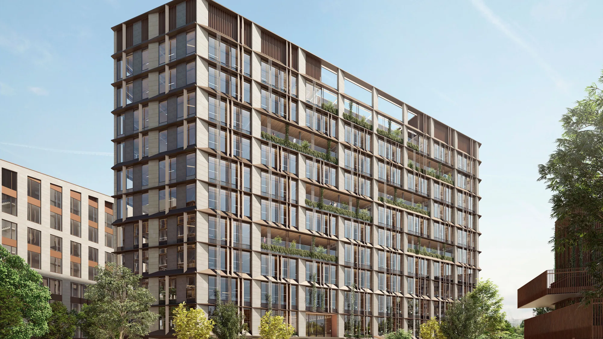 CGI of 9 Wellington Place and surrounding green space